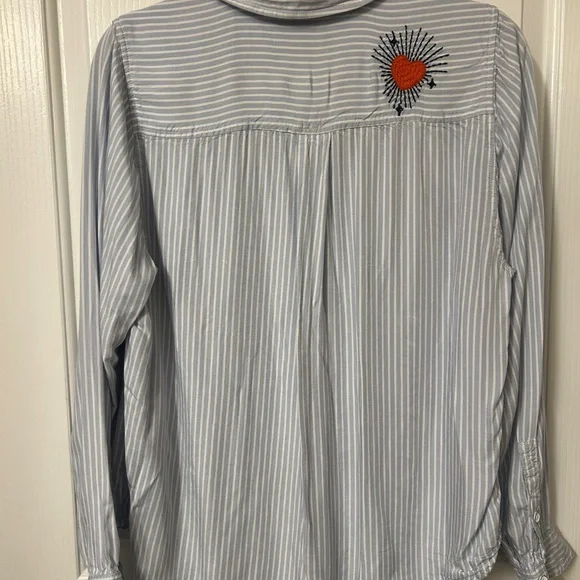 Torrid Lizzie Rayon Twill Embroidered Striped Button Up Long Sleeve Shirt M/L - Picture 6 of 11